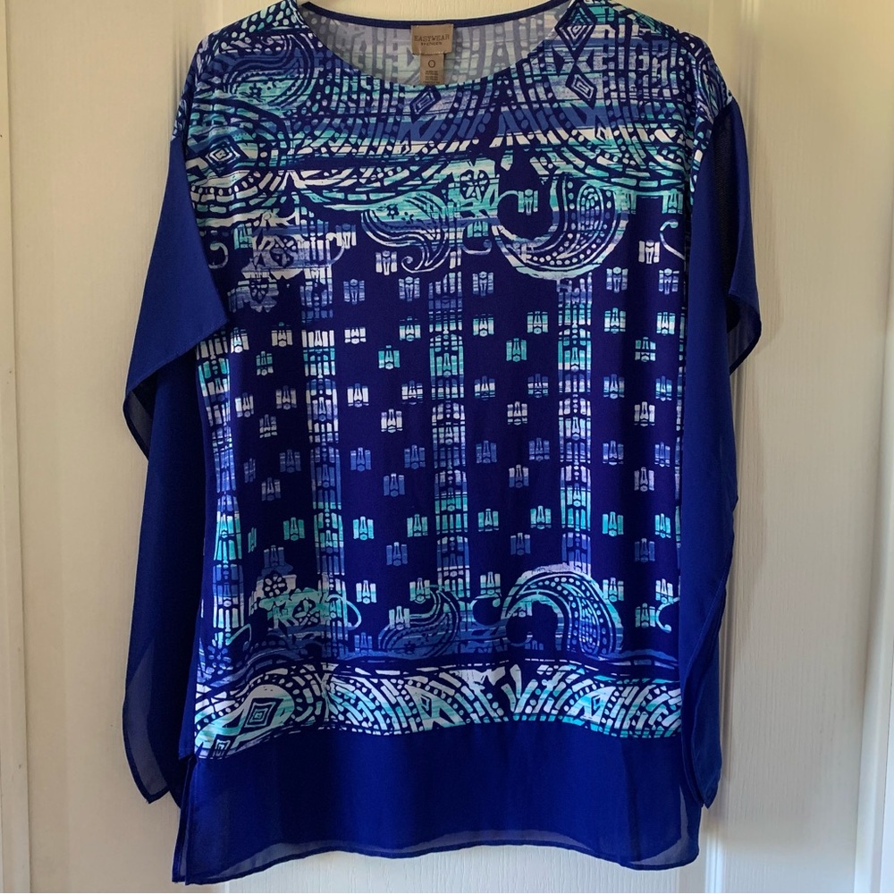 Chico’s easy wear royal blue top arms/sides like poncho - Picture 1 of 4